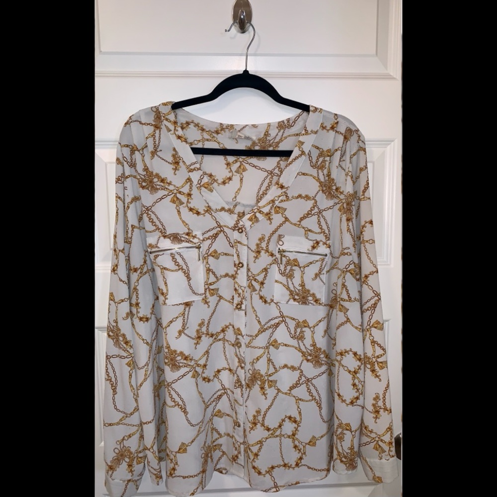 Cream/Gold Printed Blouse Size 3x